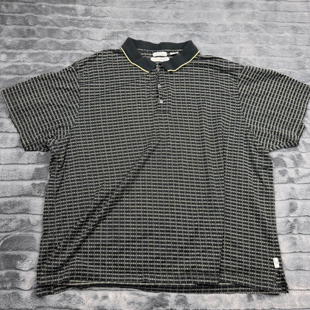John Henry Mens XXL Black Mercerized Cotton Polo Shirt Short Sleeve Grid 12070